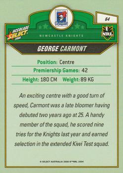 2006 Select Accolade #64 George Carmont Back